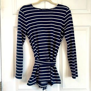 J Crew blue and white stripped top with belt